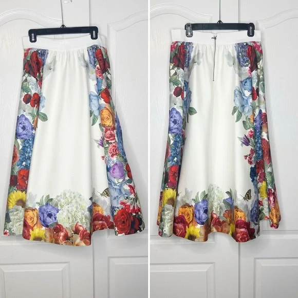 Alice + Olivia Earla Floral Flare Midi Skirt Garden Brunch Size 10 NWT - Picture 5 of 15